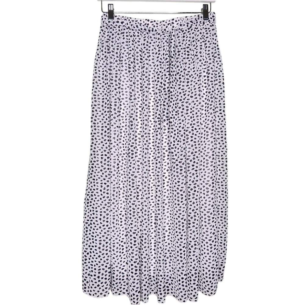 Joie Pleated Midi Pull On Skirt Belted White Black Polka Dots Lined Small